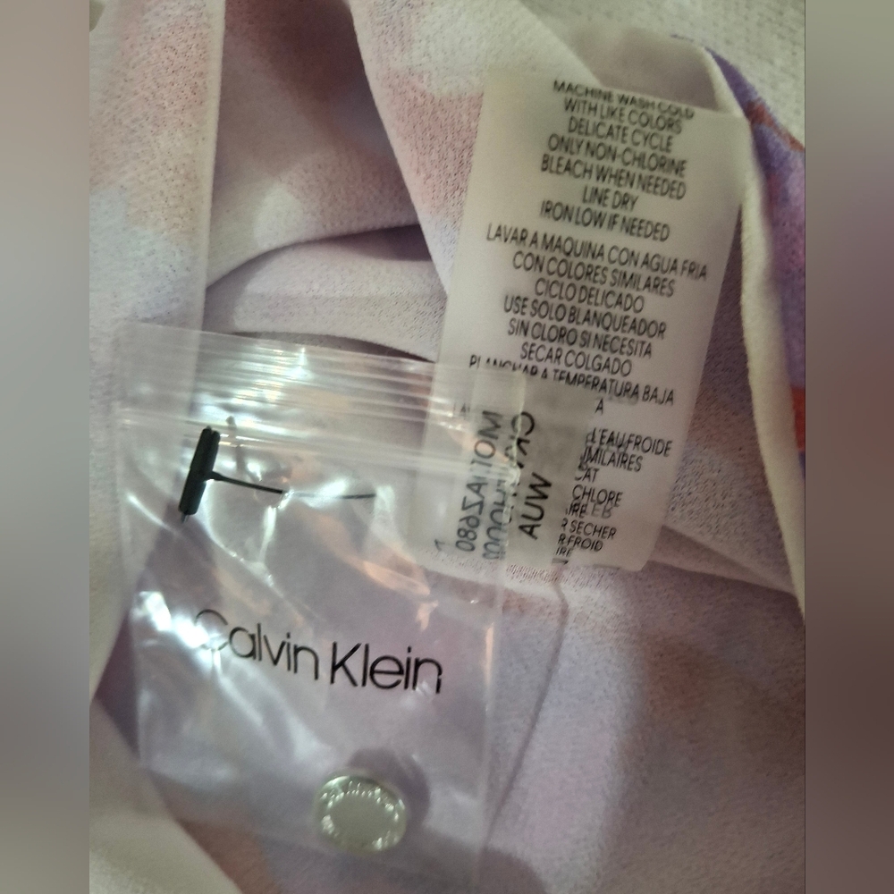 New Calvin Klein Purple Floral Sleeveless Lined Smocked Neck Top Size XL - Picture 7 of 10